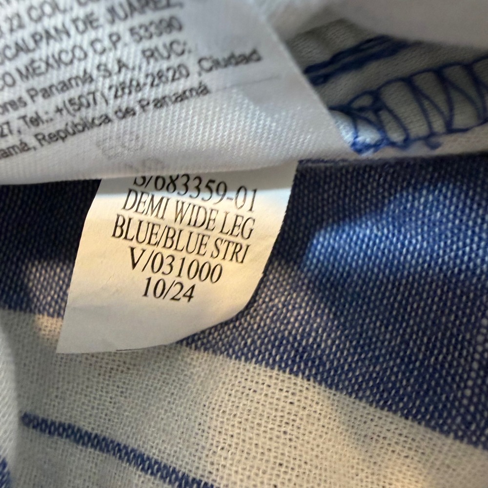 Womens XL Demi Wide Leg Blue White Striped Cotton Crop Pants High Rise Casual - Picture 12 of 14
